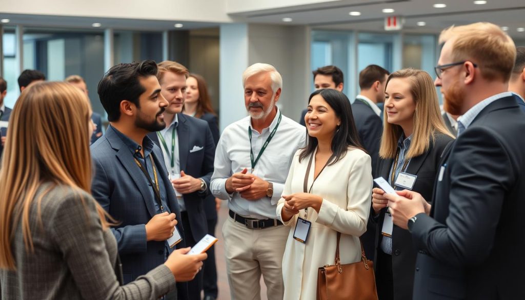 Diverse entrepreneurs networking in Oslo business event, representing small business ideas in Norway for foreigners Diverse entrepreneurs networking in Oslo business event, representing small business ideas in Norway for foreigners