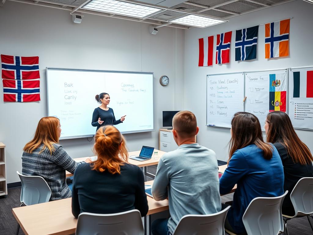 Language class with international students in Norway, showing small business ideas in Norway for foreigners Language class with international students in Norway, showing small business ideas in Norway for foreigners