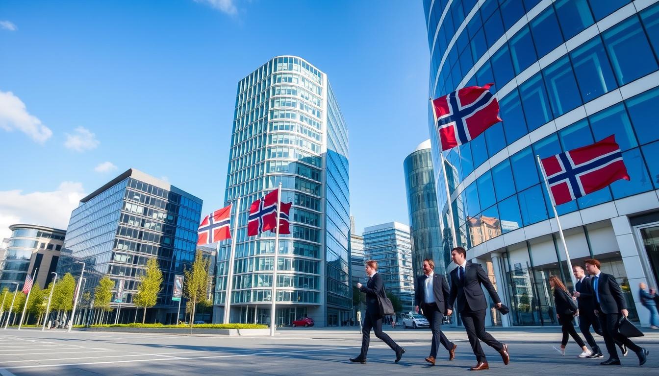 Norway business district with modern office buildings showcasing the country's economic environment for company incorporation
